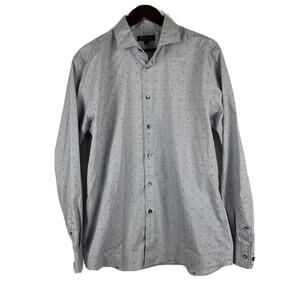 BLU by Polifroni Men's LongSleeve Button Down Dress Shirt blue Geometric Pattern